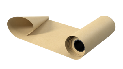 A rolled sheet of brown paper, partially unrolled, suitable for various creative or practical uses.