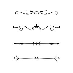 Obraz premium Text dividers doodle set. Wedding decorative elements with leaves, swirls, hearts. Divider ornament, borders, lines. Hand drawn vector illustration isolated on white background 