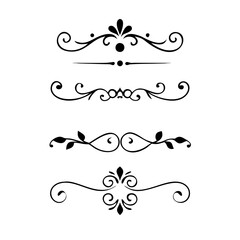 text dividers doodle set. Wedding decorative elements. Divider ornament, borders, floral, vintage line separators. Hand drawn vector illustration isolated on white background. Set page dividers.	