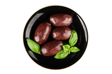 Black pudding sausage fresh delicious gourmet food background on the table rustic food top view copy space