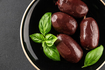 Black pudding sausage fresh delicious gourmet food background on the table rustic food top view copy space