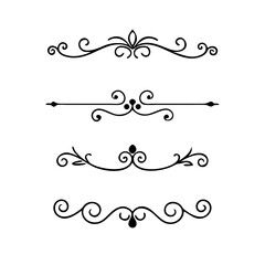 Page Divider And Design Elements. Set of Various Simple Black Divider Design, Assorted Divider Collection Template Vector. Collection of floral dividers elements mega decoration for Calligraphy.
