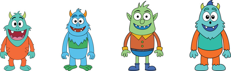 Obraz premium monster cartoon character set vector illustration