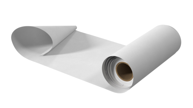 A roll of blank paper, ideal for drawing, printing, or crafting.