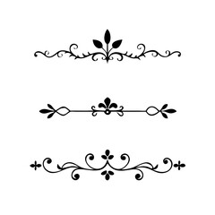 Text dividers doodle set. Wedding decorative elements with leaves, swirls, hearts. Divider ornament, borders, lines. Hand drawn vector illustration isolated on white background
