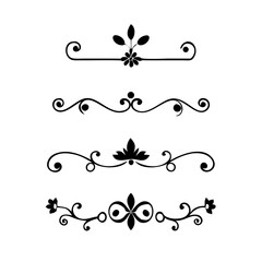 Text dividers doodle set. Wedding decorative elements with leaves, swirls, hearts. Divider ornament, borders, lines. Hand drawn vector illustration isolated on white background
