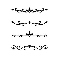 Page Divider And Design Elements. Set of Various Simple Black Divider Design, Assorted Divider Collection Template Vector. Collection of floral dividers elements mega decoration for Calligraphy.
