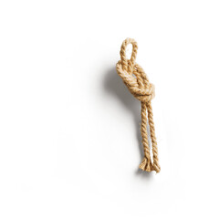 A simple, twisted rope knot hanging, illustrating functionality and craftsmanship.