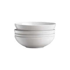 Minimal stack of glossy white serving bowls isolated on white background