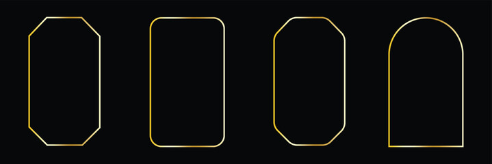 luxury gold borders for for wedding invitation. golden geometric frames in art deco style. thin line oval and rectangle set for invitation decoration. vector illustration isolated on black background.