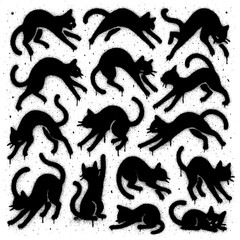 Cat Life Icons - Spray Paint Graffiti Symbols with Blood Splatter Effect - Transparent PNG