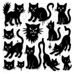 Cat Life Icons - Spray Paint Graffiti Symbols with Blood Splatter Effect - Transparent PNG