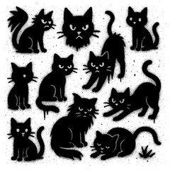 Cat Life Icons - Spray Paint Graffiti Symbols with Blood Splatter Effect - Transparent PNG