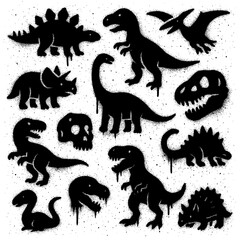 Dinosaur World Icons - Spray Paint Graffiti Symbols with Blood Splatter Effect - Transparent PNG