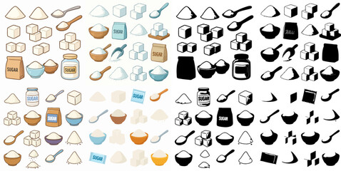 Vector Set Cartoon sugar. Natural sweet product collection along with the silhouette