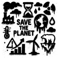 Climate Change Icons - Spray Paint Graffiti Symbols with Blood Splatter Effect - Transparent PNG