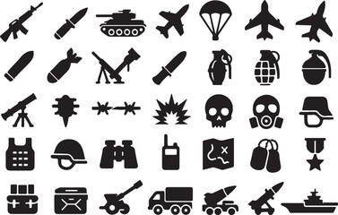 Naklejka premium silhouette vector images of war items used in the battle field with white background for using as icon or logo