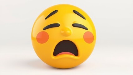 Yellow emoji face with sad expression and open mouth on a white background