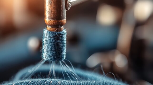 A detailed close-up of a sewing machine showcases vibrant thread and intricate machinery, representing creativity, craftsmanship, and the artistry involved in textile design and production.