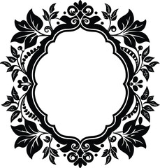 Elegant Black and White Floral Frame Design, Ornate Oval Border Illustration