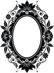 Elegant Oval Floral Frame Vintage Black and White Design