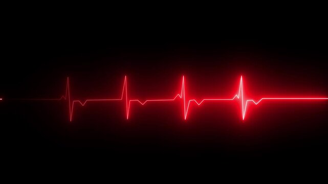 Neon digital heartbeat icon plus animation. isolated heartbeat on black background. - Powered by Adobe