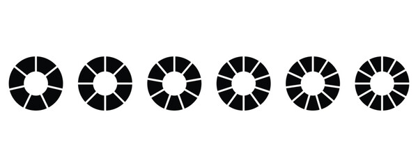 Circle division infographic icon set.  circle diagram with sections or parts, Color pizza or donut round diagram. Infographic wheel segment and fraction.