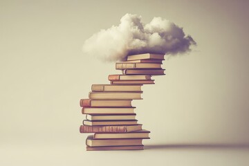 Stairway to Knowledge: A Cloud of Books Leading to Enlightenment