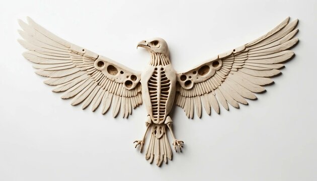Fossilized bird skeleton in dynamic pose showcasing natural details
