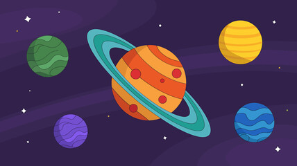 Vibrant Planets and Cosmic Wonders A Colorful Space Illustration