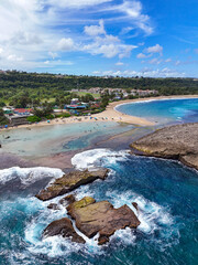Rock formations at Montones Beach near Isabela on the northwest side of the island of Puerto Rico in the Caribbean. 