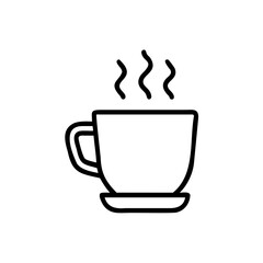 Handdrawn Line Art Illustration of a Steaming Coffee Cup on a Saucer Simple Hot Drink Icon