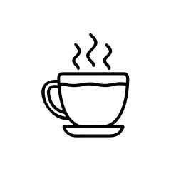 Handdrawn Outline Illustration of a Steaming Cup on a Saucer coffee