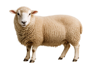 Obraz premium Cute and Fluffy Sheep with Thick Wool Coat, Standing Gracefully in a Natural Pose, Isolated on Transparent and White Background