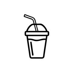 Handdrawn Line Art Illustration of a Disposable Cup with a Straw Filled with a Beverage