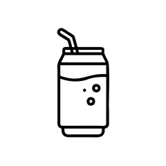 Handdrawn Line Art Illustration of Aluminum Soda Can with Straw Bubbles Beverage Drink
