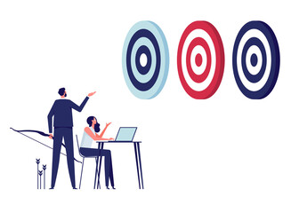 Multiple objectives, Aiming at multiple targets, Failures and incorrect attempts, Unable to decide which target to shoot at, Businessteam with target