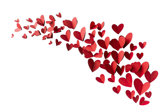 Red hearts stream across black background