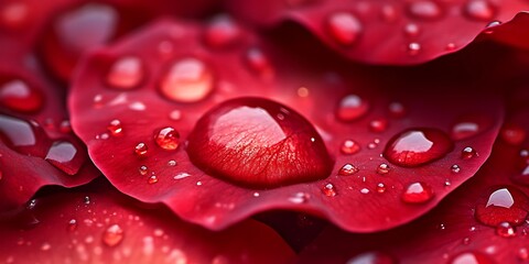 Stunning CloseUp Dewdrops on Crimson Rose Petals