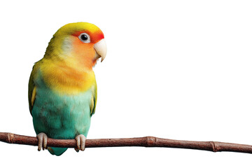 Naklejka premium Colorful parrots and lovebirds perched on branches PNG with a transparent background