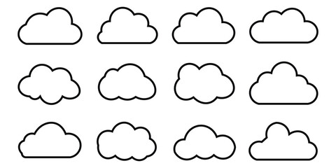 Collection of cloud line icon vector on white background