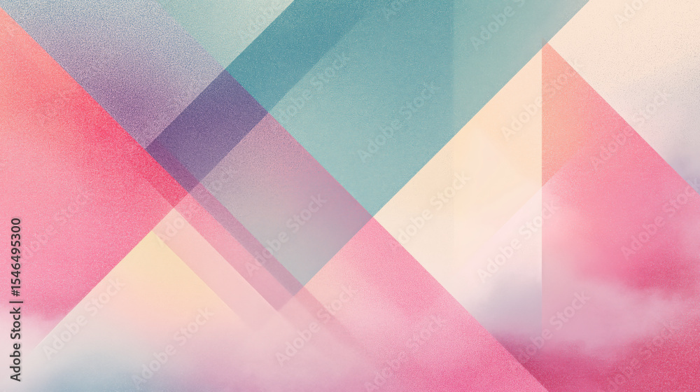 Fototapete Dreamy composition blends soft pastel colors with geometric shapes, creating serene and abstract visual. overlapping triangles and soft gradients evoke sense of calm and creativity