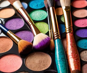 Palette of Colors with Makeup Brushes for Artistic Expression and Beauty Enhancement in Studio Setting with Professional Tools