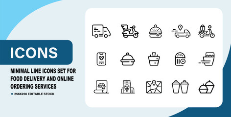Minimal Line Icons Set for Food Delivery and Online Ordering Services