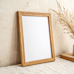 Natural Wood Frame: Elegant Square Picture Frame for Home Decor isolated  white  background