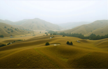 Obraz premium Mountain Grassland in Mist