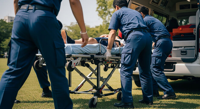 日常のケガ・病気・事故：熱中症などによる子どもの救急搬送イメージ