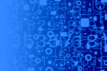 数字、線、円、四角形などの形をデザインしたテクノロジーをテーマにした幾何学的、抽象的な青色のイラストの背景,壁紙