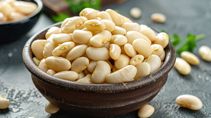 Creamy white butter beans in a rustic bowl, ideal for hearty, wholesome meals.
