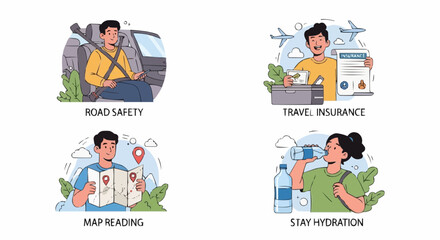 Man Using Mobile Phone While Traveling – Travel Safety Awareness Vector